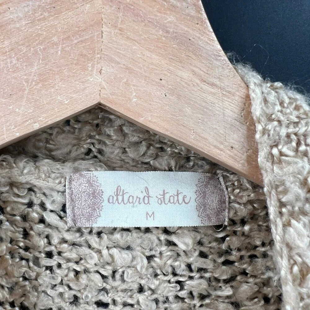 Altar'd State boucle knit fringe cardigan sweater tan‎ boho cozy long length M
